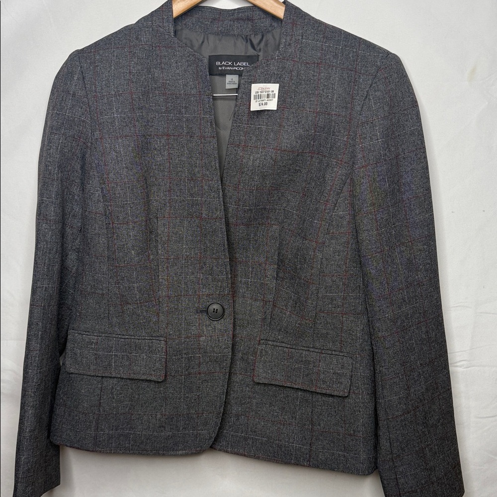 NWT Black Label EVAN-PICONE gray one button blazer jacket sz 4